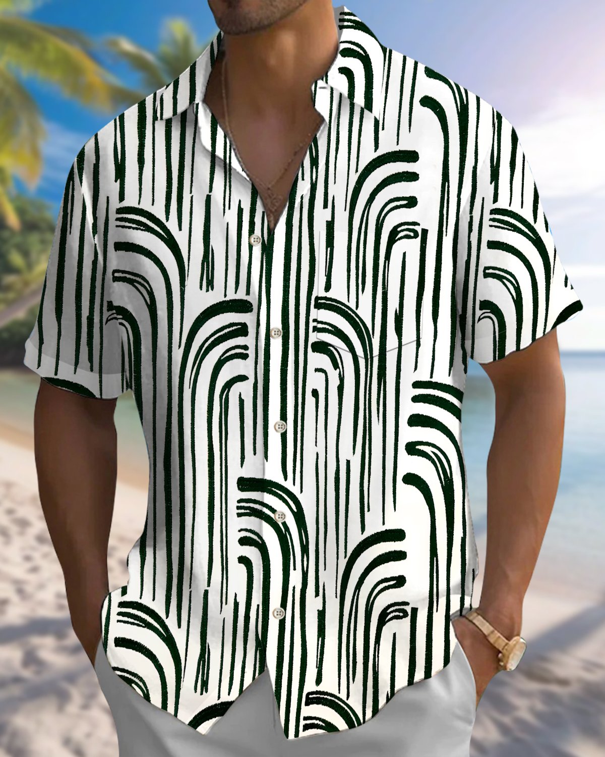 Alohadaddy® Men's Short-Sleeve Casual Cardigan Shirt  Geometric Art Print, Button-Front with Pocket