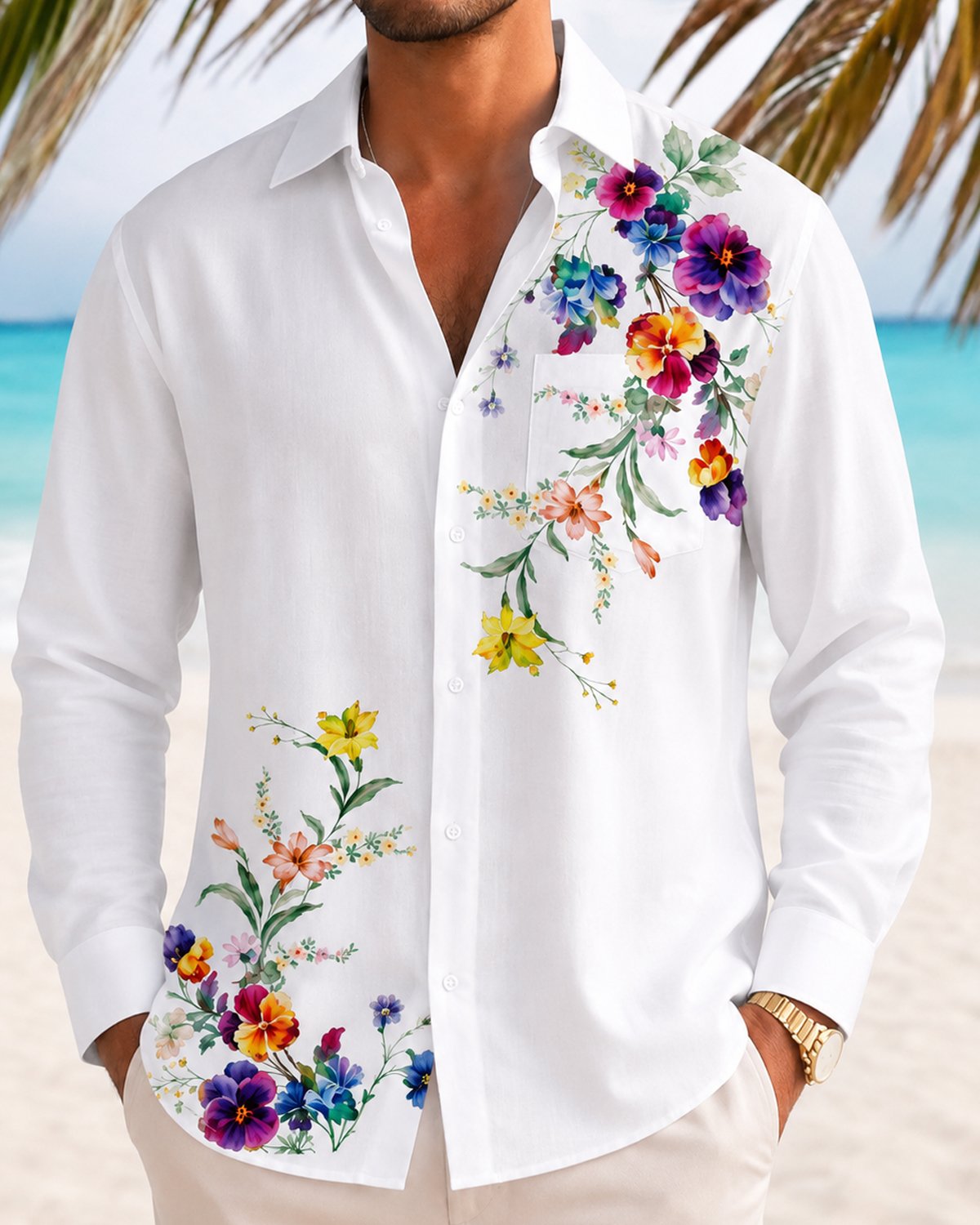 Alohadaddy® Men's Short-Sleeve Button-Down Shirt with Pocket Floral Print