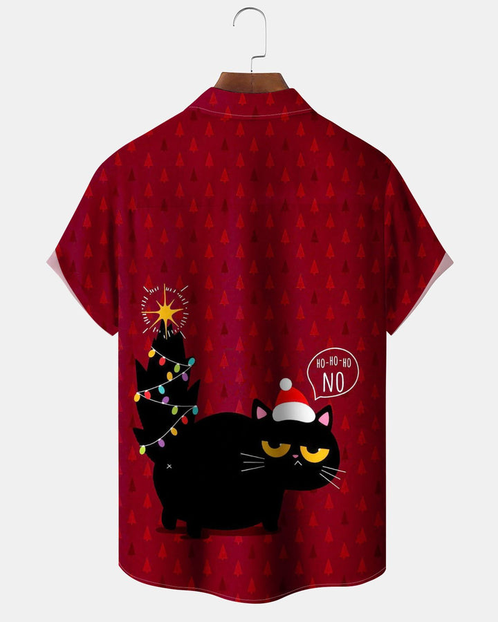 Alohadaddy® Holiday/Christmas Print Button-Down Short-Sleeve Shirt with Pocket for Men