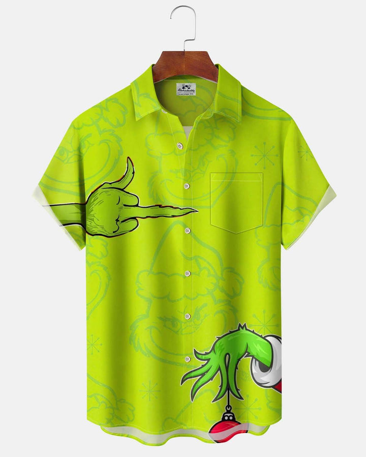 Alohadaddy® Holiday/Christmas Print Button-Down Short-Sleeve Shirt with Pocket for Men