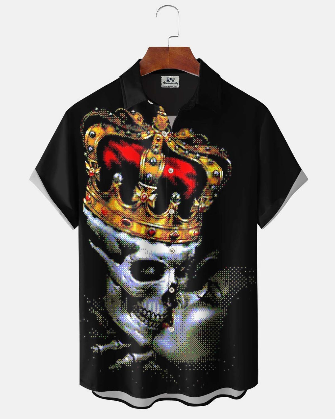 Alohadaddy® Men’s Short-Sleeve Button-Down Cardigan Shirt  Vintage Crown &amp; Skull Graphic Print with Pocket