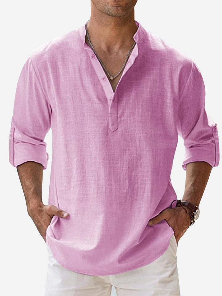 Camisas de manga larga con cuello de banda, de lino y algodón, básicas, informales, vintage, de Alohadaddy, cómodas y transpirables para campamento