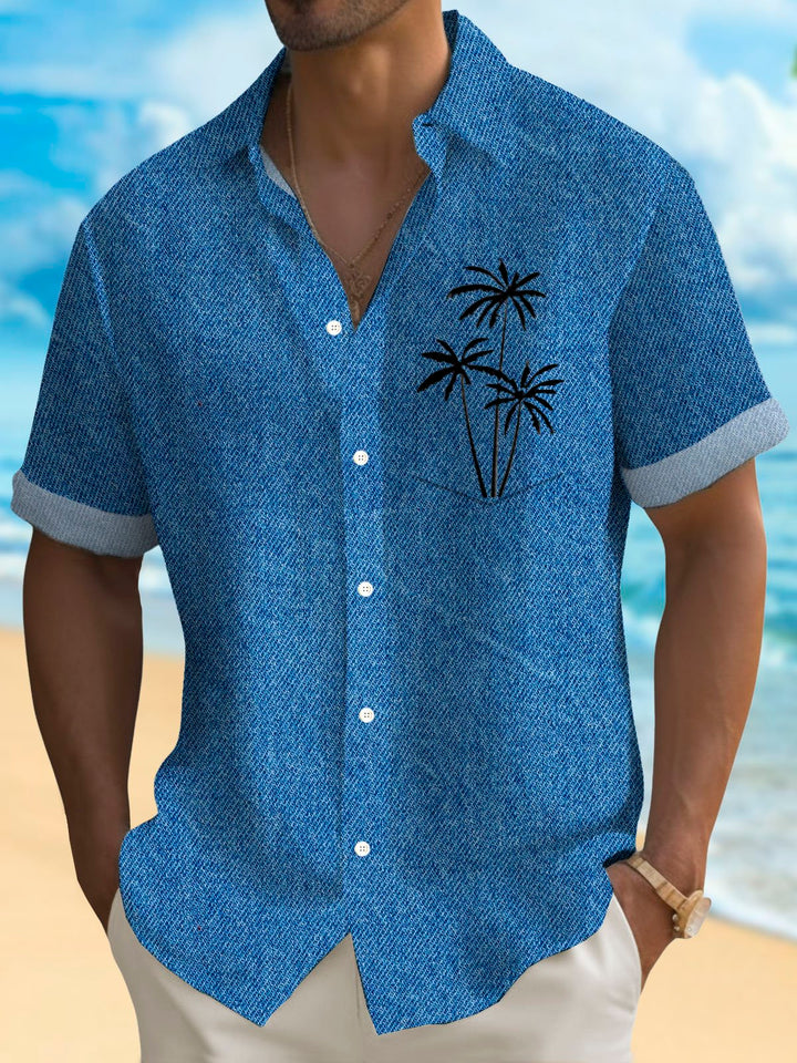 Alohadaddy Denim Textured Coconut Tree Print Men&