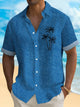 Alohadaddy Denim Textured Coconut Tree Print Men's Button Pocket Short Sleeve Shirt