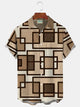 Alohadaddy Retro Geometric Texture Carpet 3D Print Men's Button Pocket Short Sleeve Shirt Big & Tall