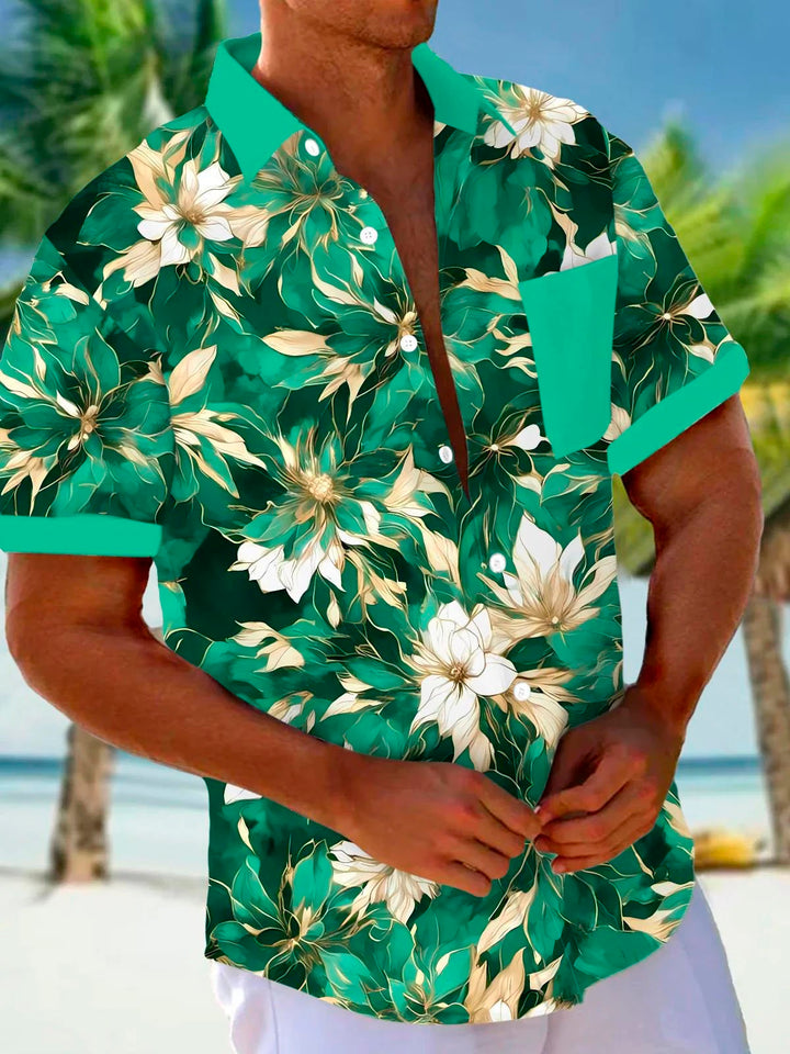 Chemise à manches courtes et poches à boutons pour homme avec imprimé numérique 3D de fleurs hawaïennes Alohadaddy, grandes et grandes tailles