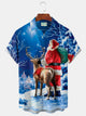 Alohadaddy Christmas Santa Sika Deer Gradient 3D Digital Print Men's Button Pocket Short Sleeve Shirt Big & Tall