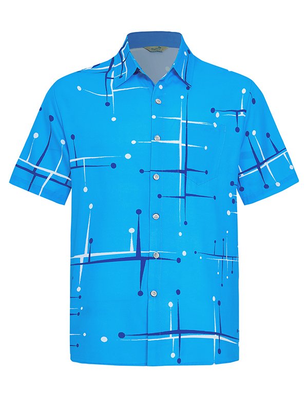 Alohadaddy 50’S Vintage Mid-Century Modern Geometric Blue Men&
