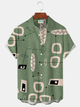 Alohadaddy® Retro 1950s Mid-century Atomic Age Geometric Graphic Print Men's Button Pocket Short Sleeve Shirt Big & Tall