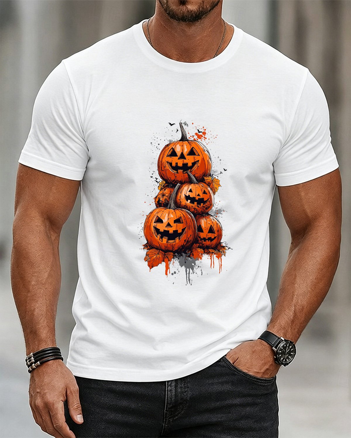 Alohadaddy® Casual Men's Halloween Pumpkin Short-Sleeve T-Shirt