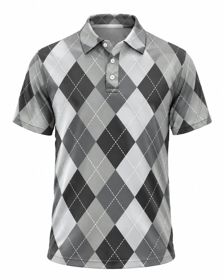 Men’s Basic Casual Checkered pattern Retro Print Button Down Polo Short-Sleeve Big &amp; Tall