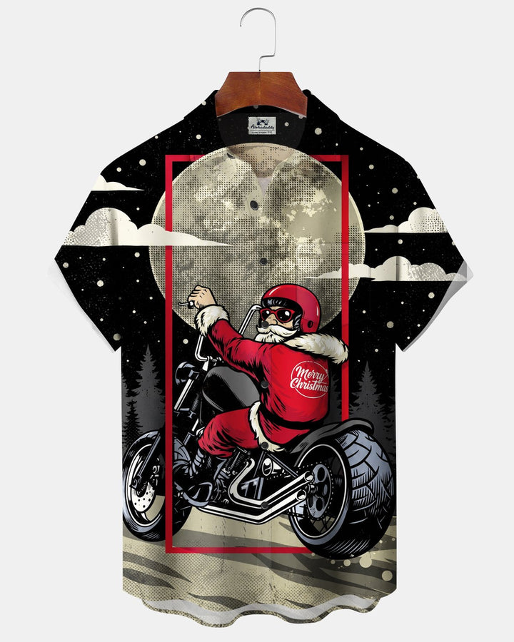 Alohadaddy® Holiday Christmas Space Santa Motorcycle Print Men&
