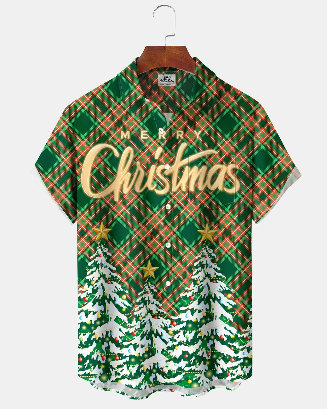Alohadaddy® Holiday Christmas Checkered Christmas Tree Letter Print Men&