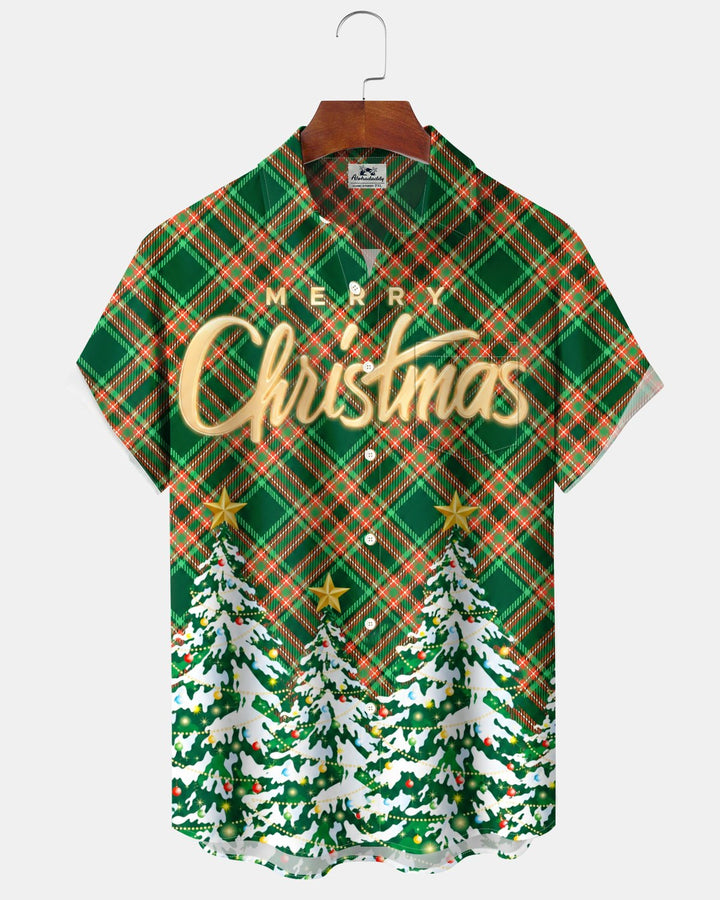 Alohadaddy® Holiday Christmas Checkered Christmas Tree Letter Print Men&