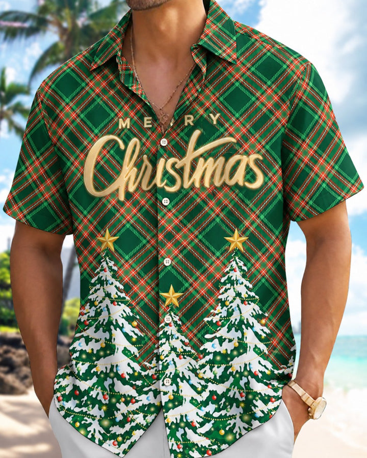 Alohadaddy® Holiday Christmas Checkered Christmas Tree Letter Print Men&