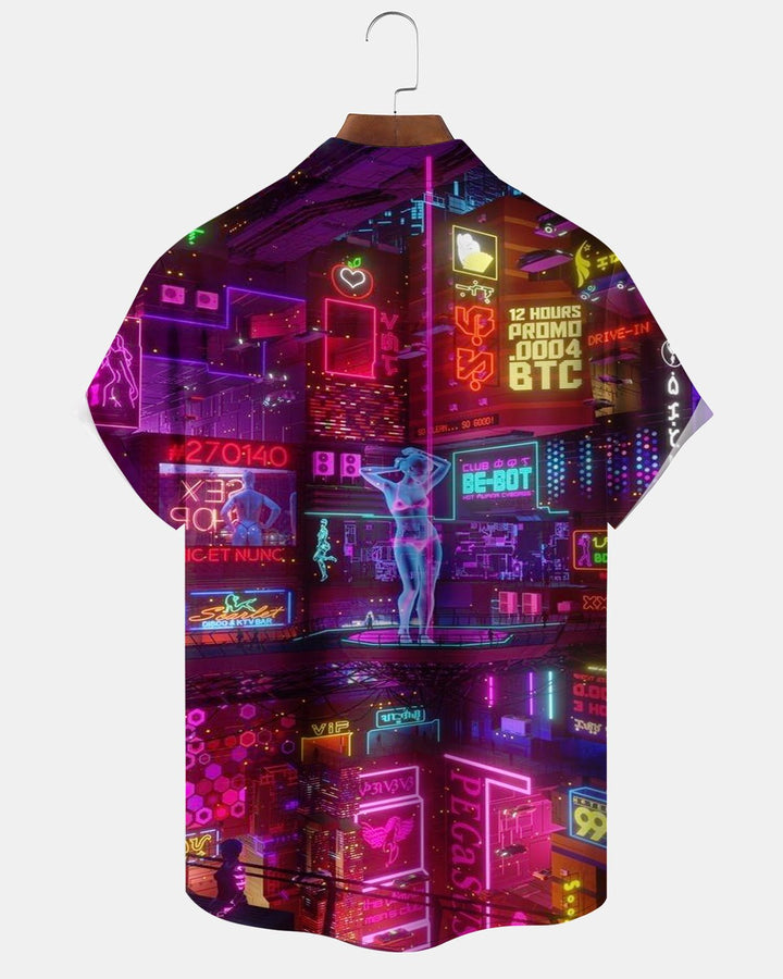 Alohadaddy® Retro Cyberpunk City Nightscape Neon Light Print Men&
