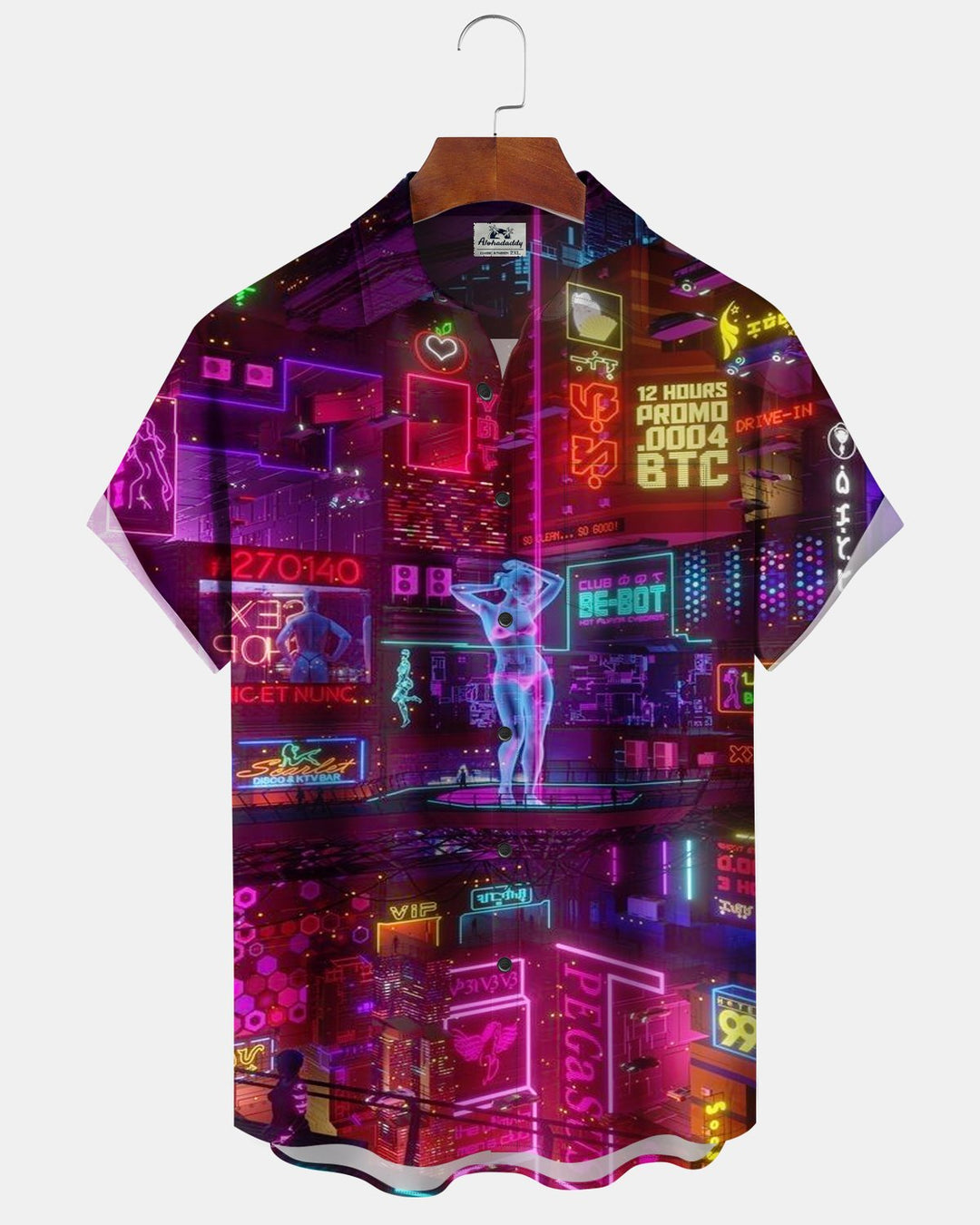Alohadaddy® Retro Cyberpunk City Nightscape Neon Light Print Men&