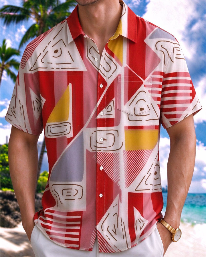 Alohadaddy® Casual Abstract Geometric Stripe Minimalist Print Men&