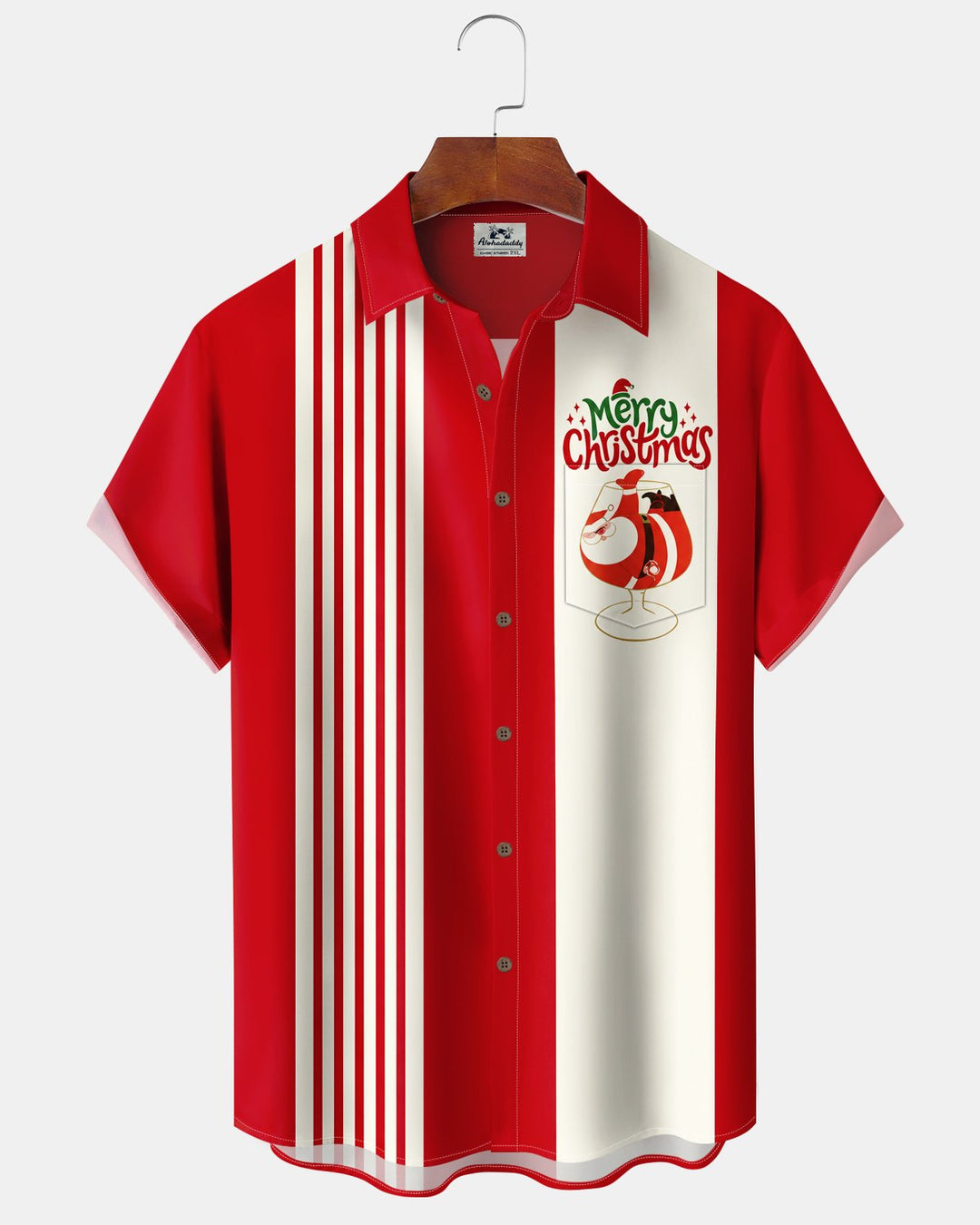 Alohadaddy® Casual Holiday Christmas Santa Claus Striped Bowling Print Men&