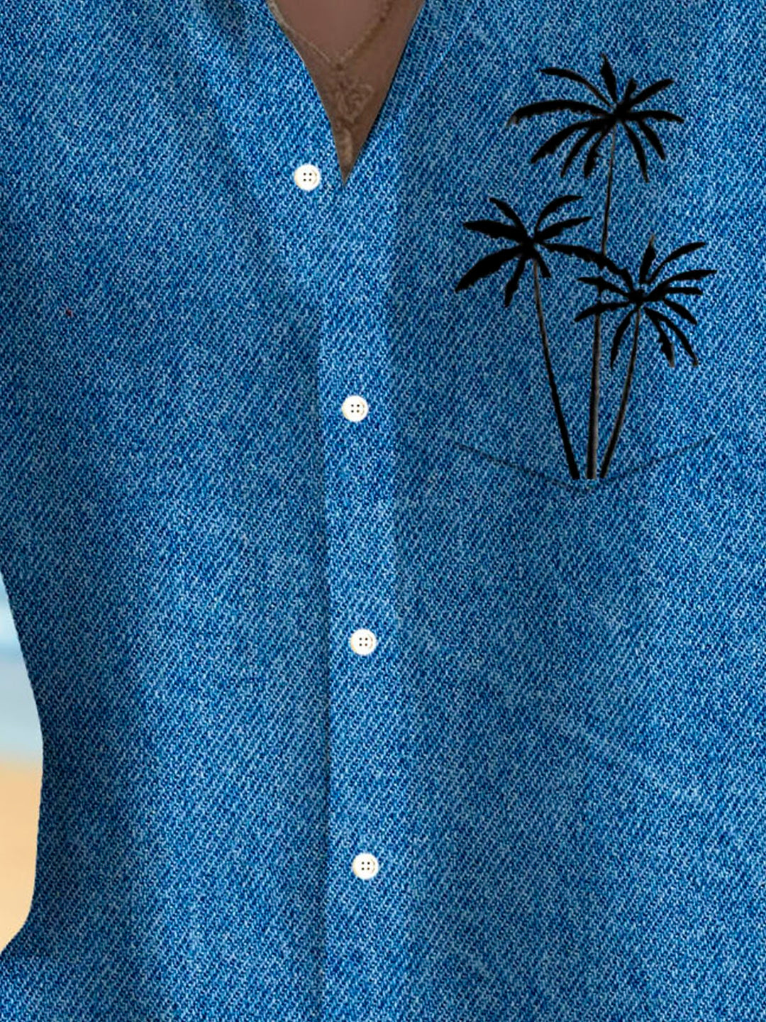 Alohadaddy Denim Textured Coconut Tree Print Men&
