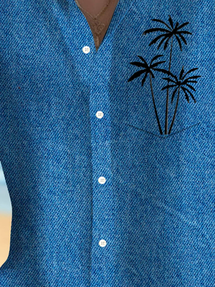 Alohadaddy Denim Textured Coconut Tree Print Men&