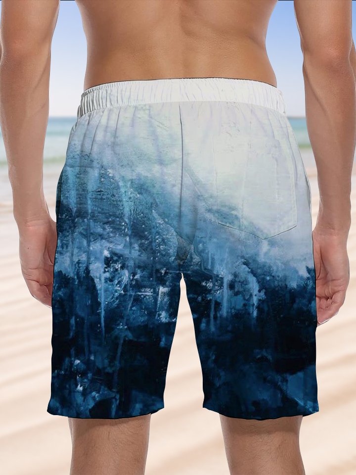 Alohadaddy Hawaiian Palm Trees Ombre Elastic Waist Drawstring Print Art Stretch Polyester Beach Shorts