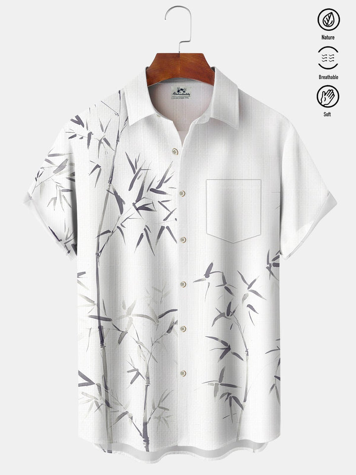 Alohadaddy Casual Holiday Style Linen Bamboo Asymmetric Print Art Button Cardigan Pocket Stretch Large Size Long Short Sleeve Shirt
