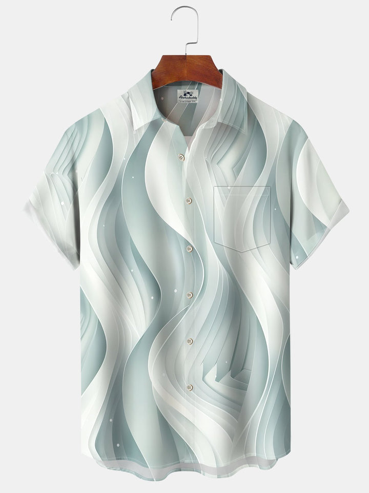 Alohadaddy Hawaiian Casual Geometric Abstract Pattern Print Art Button Cardigan Pockets Breathable Soft Long Large Size Short Sleeve Shirt