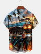 Alohadaddy Hawaii Daily Casual Car Print Art Button Pocket Cardigan Stretch Large Size Short Sleeve Shirt