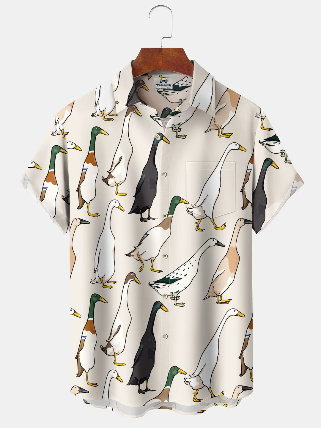 Alohadaddy Casual Collection Moisture-wicking Duck Print Chest Pocket Stretch Oversized Hawaiian Short Sleeve Shirt