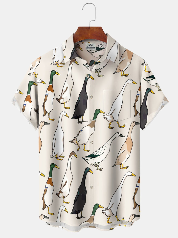 Alohadaddy Casual Collection Moisture-wicking Duck Print Chest Pocket Stretch Oversized Hawaiian Short Sleeve Shirt