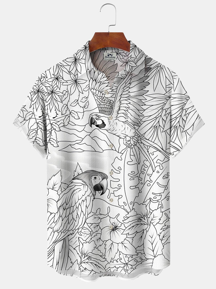 Alohadaddy Hawaiian Moisture Wicking Cool Parrot Art Print Chest Pocket Stretch Short Sleeve Shirt