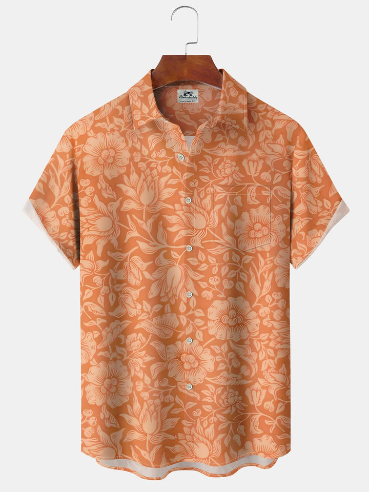 Alohadaddy® Casual Floral Art Print Chest Pocket Stretch Hawaiian Short Sleeve Shirt Big &amp; Tall