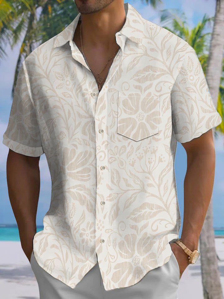 Alohadaddy® Casual Floral Print Chest Pocket Men&