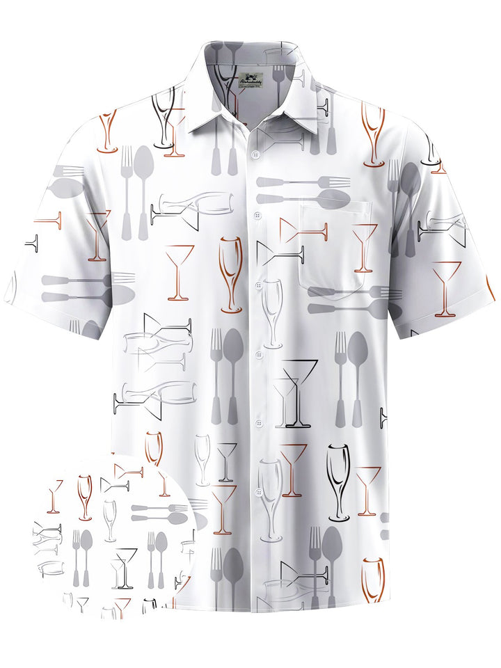 Alohadaddy® Casual Wine Glass Printed Art Chest Pocket Men Short Sleeve Shirt Big &amp; Tall
