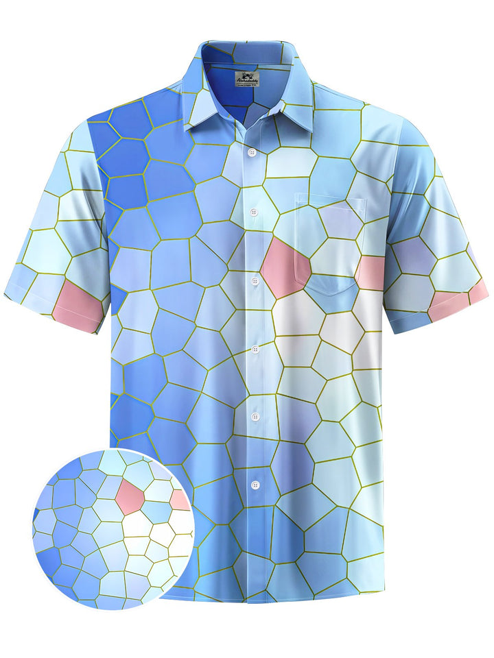 Alohadaddy® Hawaiian Geometric Gradient Art Print Chest Pocket Mens Short Sleeve Shirt Big &amp; Tall