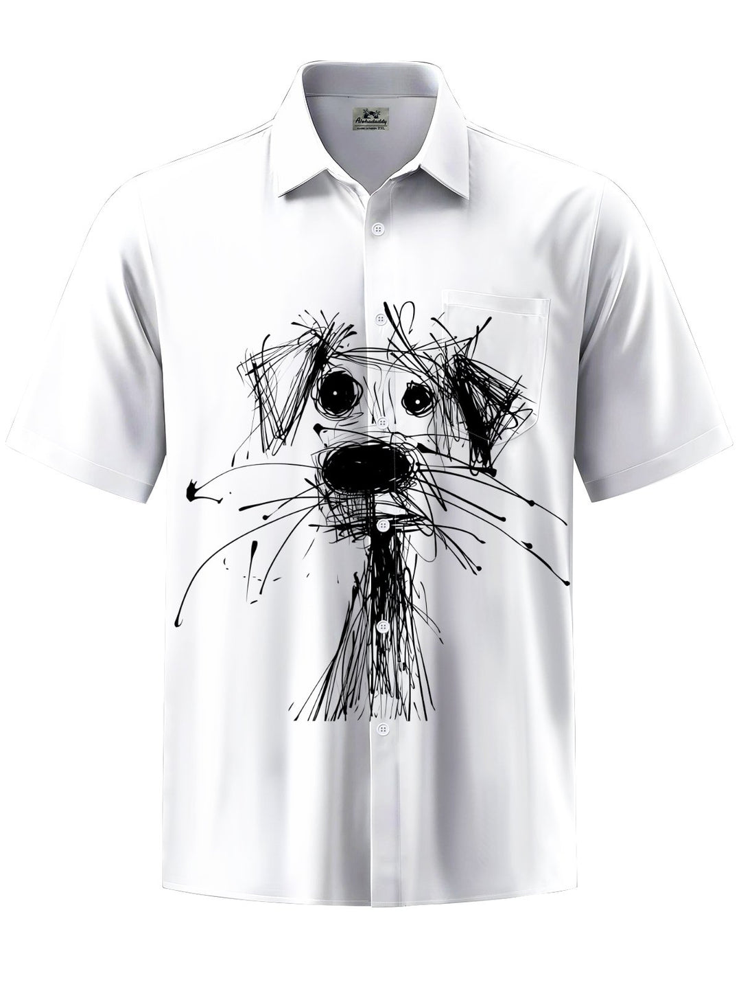 Alohadaddy® Casual Stick Figure Dog Print Art Chest Pocket Men&