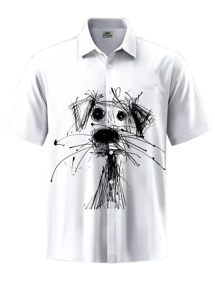 Alohadaddy® Casual Stick Figure Dog Print Art Chest Pocket Men&