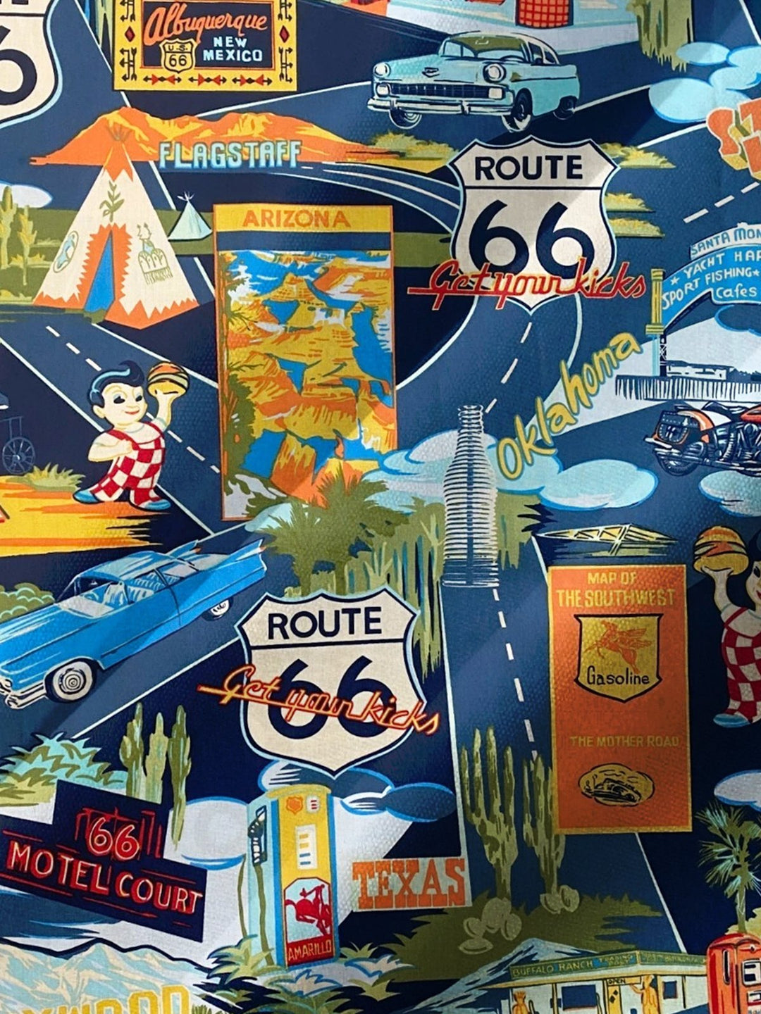 Alohadaddy® Vintage Car Route 66 Print Art Chest Pocket Men&
