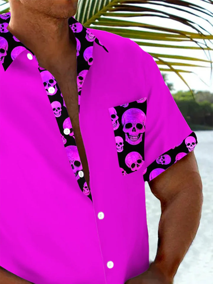 Alohadaddy® Casual Skull Contrast Art Print Moisture Wicking Mens Short Sleeve Shirt Big &amp; Tall