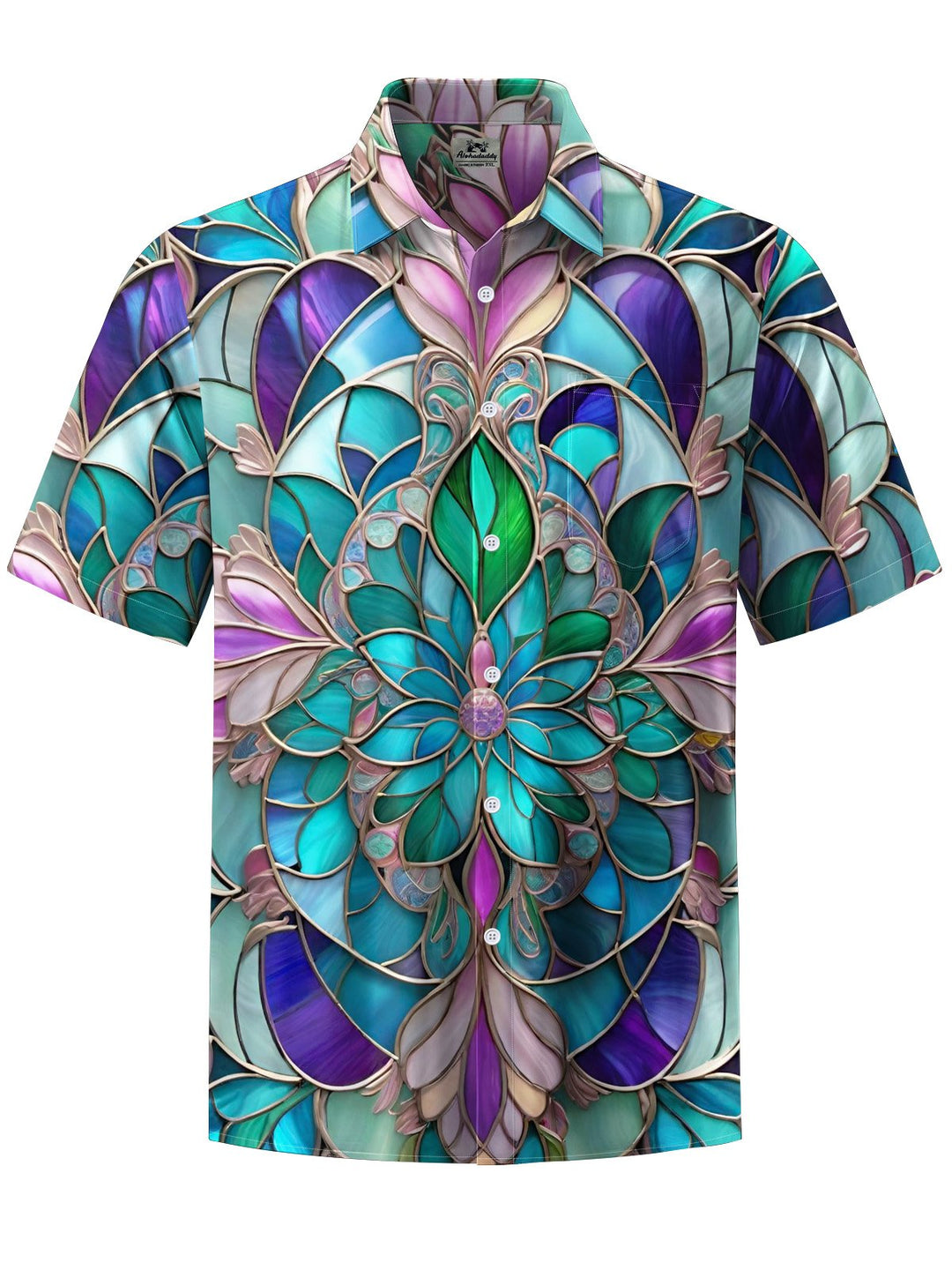Alohadaddy® Hawaiian Flowers Geometric Art Print Chest Pocket Men&