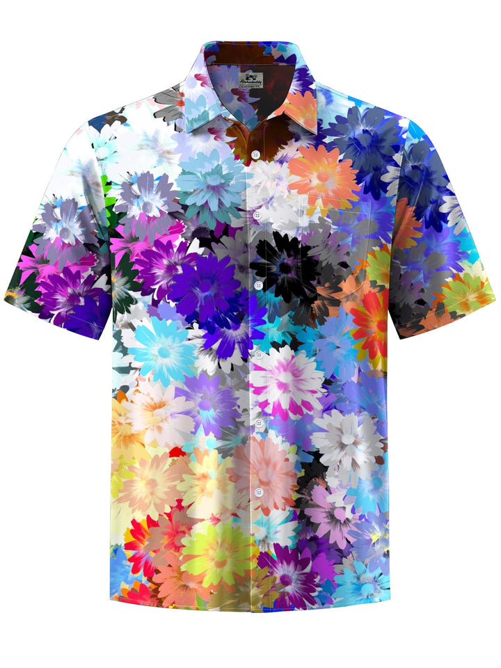 Alohadaddy® Hawaiian Flowers Art Print Chest Pocket Mens Short Sleeve Shirt Big &amp; Tall