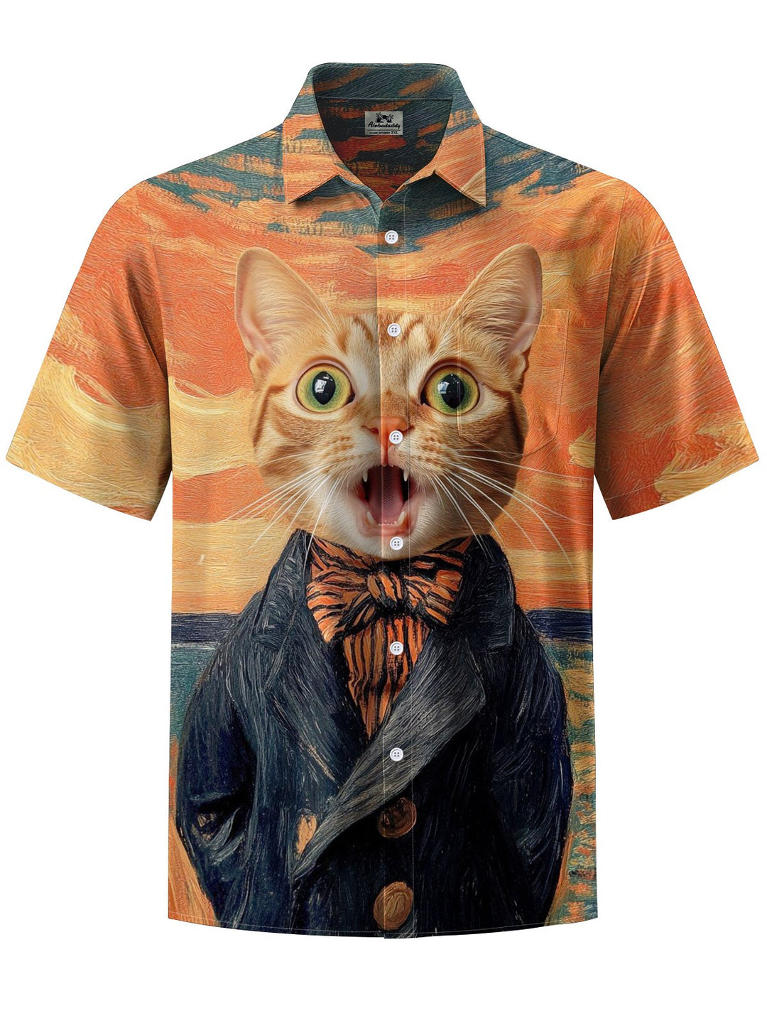Alohadaddy® Casual Cat Painting Art Print Chest Pocket Men&