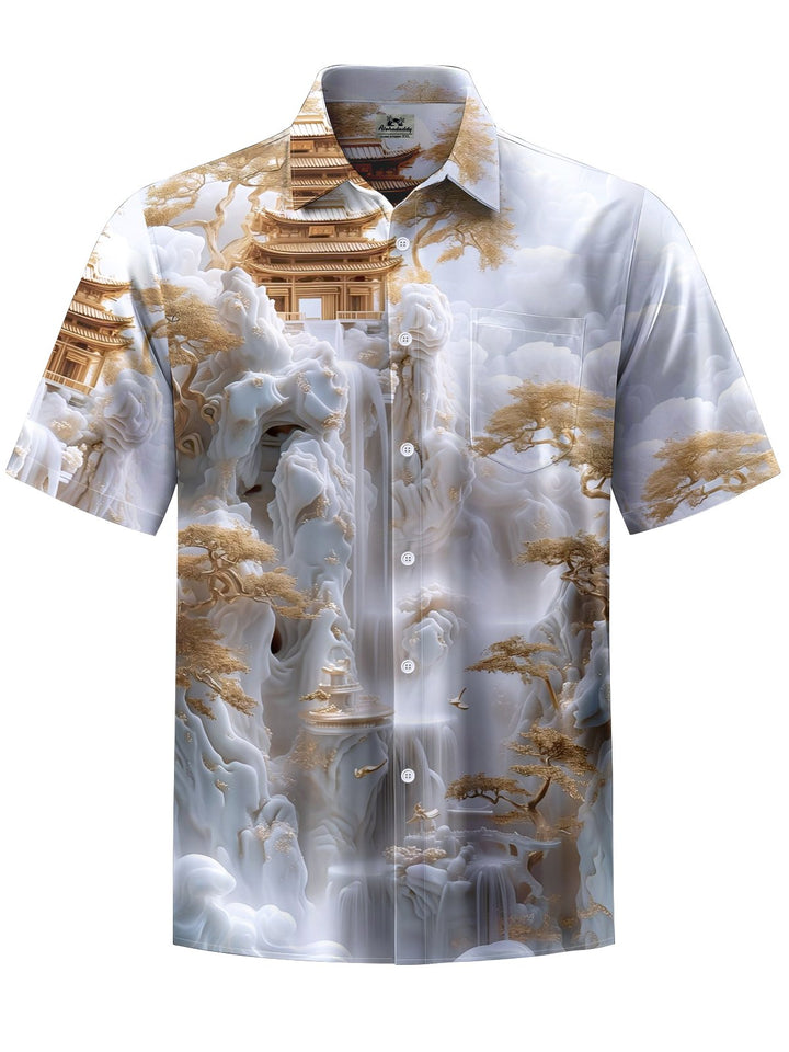 Alohadaddy® Casual Palace Cloud Art Print Chest Pocket Men&