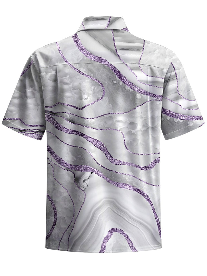Alohadaddy® Casual Marble Art Print Chest Pocket Stretch Men&