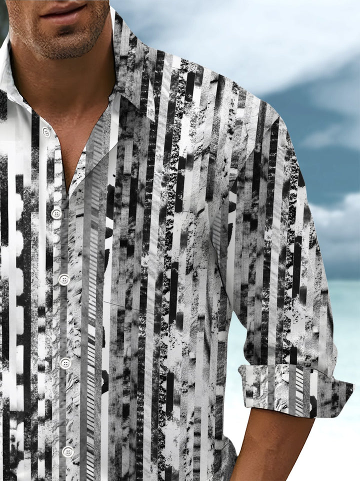 Alohadaddy® Casual Stripe Art Print Chest Pocket Men&