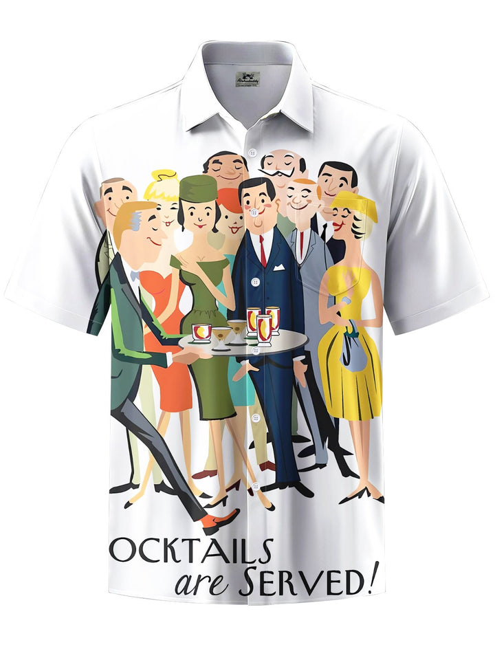 Alohadaddy® Vintage Mid-Century Cocktail Print Button Pocket Stretch Men&