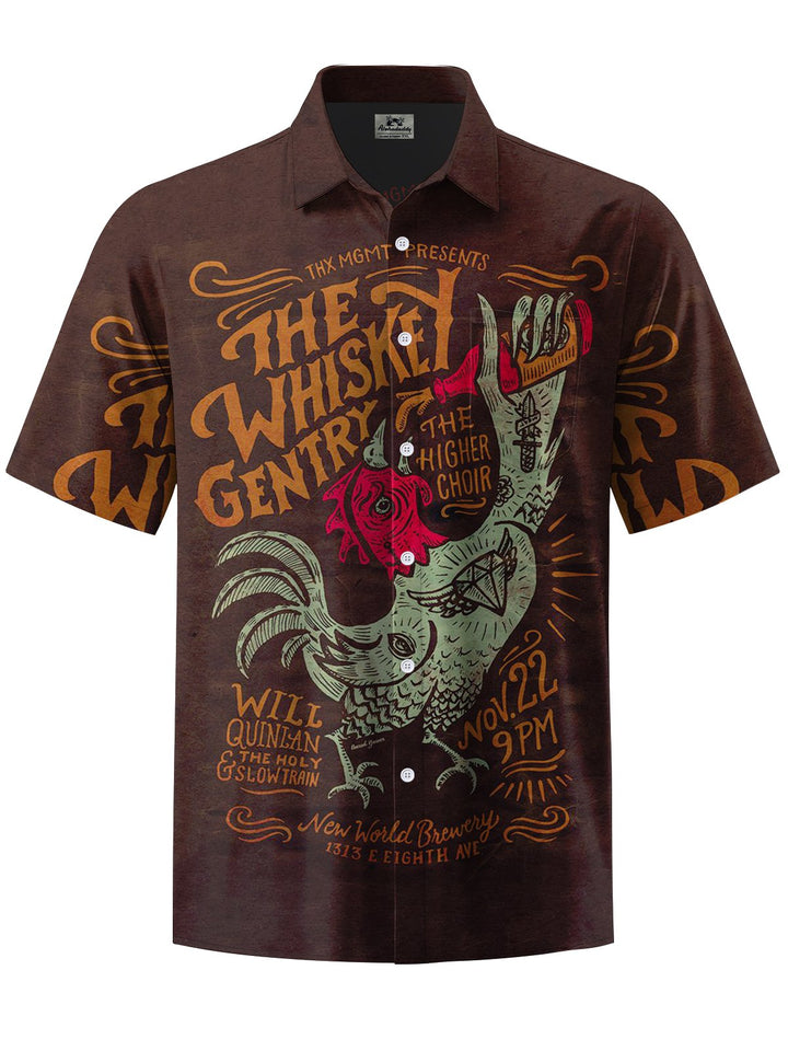 Alohadaddy® Vintage Whiskey Gentleman Rooster Print Button Pocket Stretch Men&
