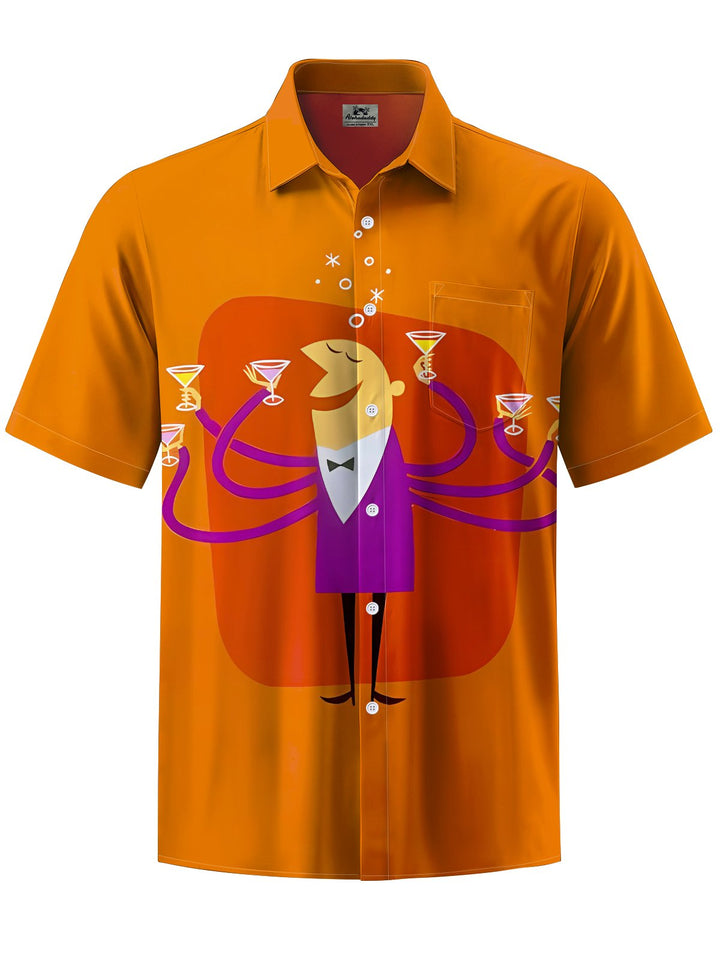 Alohadaddy® Vintage Mid-Century Cocktail Art Print Elastic Pocket Button Men&
