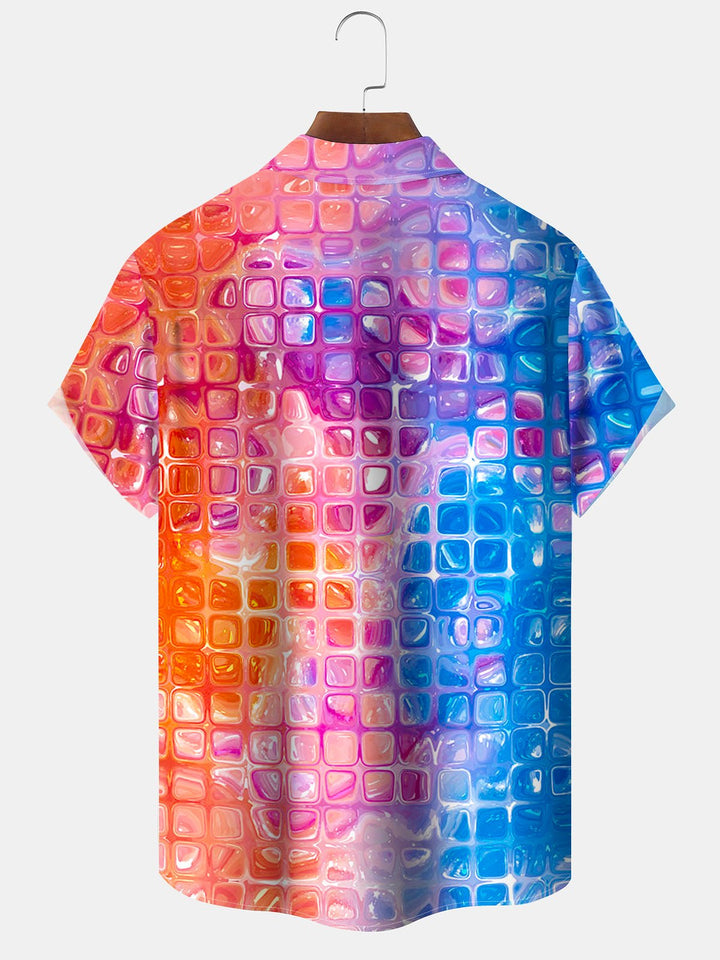 Alohadaddy® Casual Gradient Geometric Print Pocket Button Stretch Men&